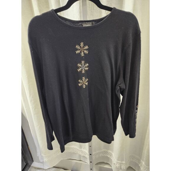 Designers Originals Studio Black Long sleeve tee with sequin snowflakes XL - Picture 1 of 5